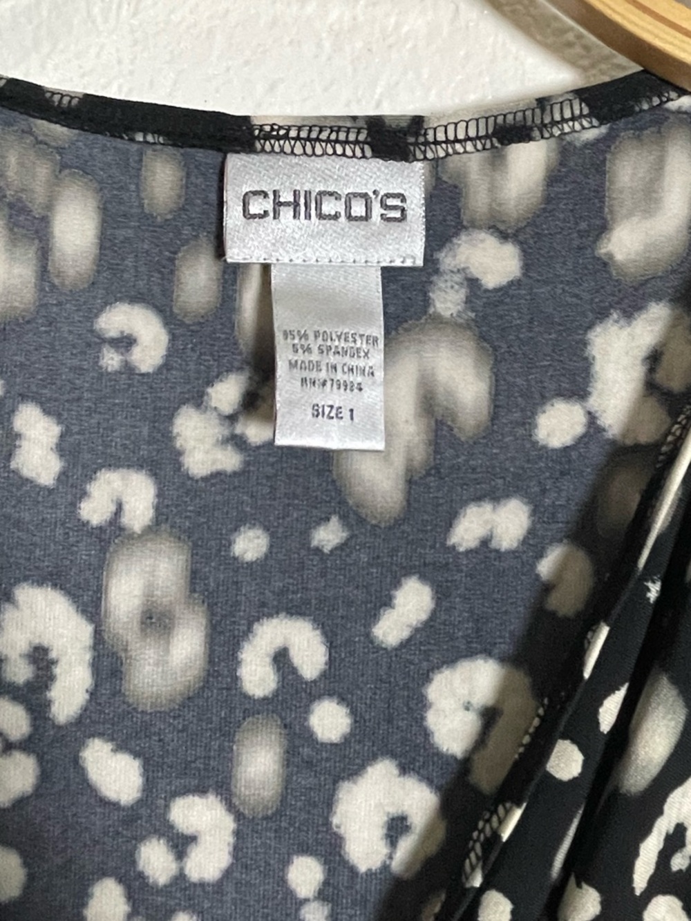 Chico’s Wrap Dress Size 1 Animal Print Leopard Black Gray Ivory - Picture 2 of 3